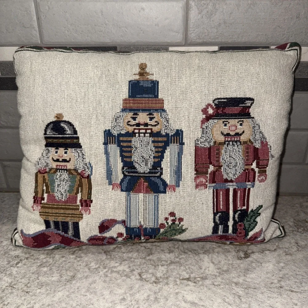 Nutcracker Tapestry Accent Throw Decorative Pillow Christmas Holiday 15X11 In
